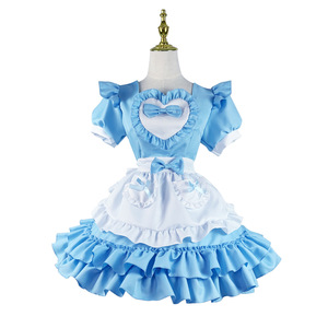 Japanese Style Maid Outfit Blue Lolita Dress Ruffled Neckline A-Line Chiffon Women's Sweater Dress - Product Image 5
