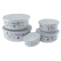 Ensemble de bols à mélanger en émail à petites fleurs bleues en métal émaillé bol de stockage des aliments avec couvercle en plastique pour la soupe et les marmites