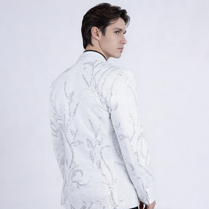Abito <span class=keywords><strong>da</strong></span> uomo lussuoso con paillettes lucide e design floreale, vestibilità slim, blazer <span class=keywords><strong>da</strong></span> uomo per occasioni formali e casual. - Product Image 4
