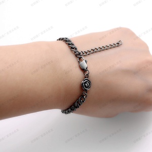 Stainless Steel Cuban Chain <b>Bracelet</b> with Textured Plate and <b>Adjustable</b> Extension Rose Detail Vintage Gothic Punk Jewelry - Product Image 4