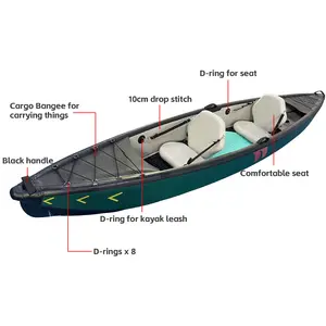 Personnalisable 2 personnes <span class=keywords><strong>K2</strong></span> bateau de pêche point de chute aviron Kayak canoë PVC Sports nautiques gonflables avec sièges détachables pagaies - Product Image 1