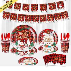 Set di stoviglie di natale usa e getta Santa Claus piatti di carta tazze tovaglioli tovaglie Vajilla Navidad Talheres Natal Party decoro - Product Image 1