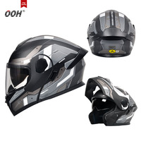 Nouveau casque de moto OOH XL en ABS homologué DOT, casque intégral à visière double relevable pour hommes/femmes, adapté aux VTT/UTV/motos de neige/ADV