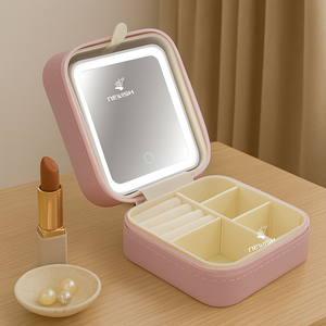 Xách tay <span class=keywords><strong>Led</strong></span> trang điểm túi với Gương thông minh sản phẩm nhà nhỏ không dây hộp trang điểm với ánh sáng cho phụ nữ mỹ phẩm lưu trữ - Product Image 1