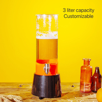 Dispenser Menara Bir 3L dengan Alas Lampu LED Isi Ulang yang Dapat Dilepas, Pendingin Minuman Anggur Es Plastik Komersial untuk Restoran