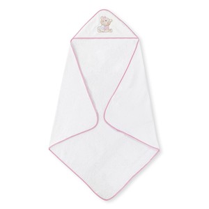 Mod. Telo da bagno per bambini 100x100 400 spugna in cotone GSM con pennello e pettine bianco/rosa - Product Image 1