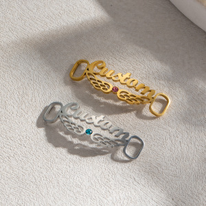 Alas huecas de acero inoxidable hechas a medida, incrustadas con los doce piedras de nacimiento y nombre y letra en inglés personalizados para calzado. - Product Image 3