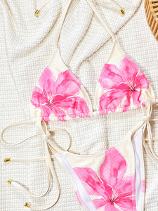 Conjunto de Bikini Sexy con Estampado Floral y Cordones, Traje de Baño Triangular con Logotipo Personalizado, Traje de Baño de Lujo para Mujer - Product Image 6