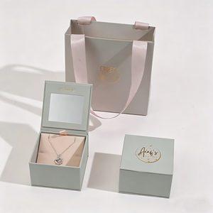 Mirror-Integrated Simple Luxury Jewelry Gift <b>Box</b> Set Recycled Magnetic Closure <b>Matching</b> Ribbon Bag Flip-Town Design - Product Image 1