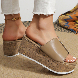 Wholesale Women Summer Beach Outdoor Platform Heeled PU Thick Bottom Flip Flops Wedges <b>Sandals</b> - Product Image 4