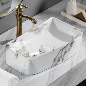 Oferta Especial: Lavabo de Diseño Irregular para Baño, con Borde Dorado, Ecológico, Negro, para Encimera - Product Image 2