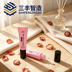 Tubo de PE rosa brillante personalizado con impresión, tubo suave con punta aplicadora de bola redonda transparente y tapa plana negra para gel transparente para el acné - Product Image 1