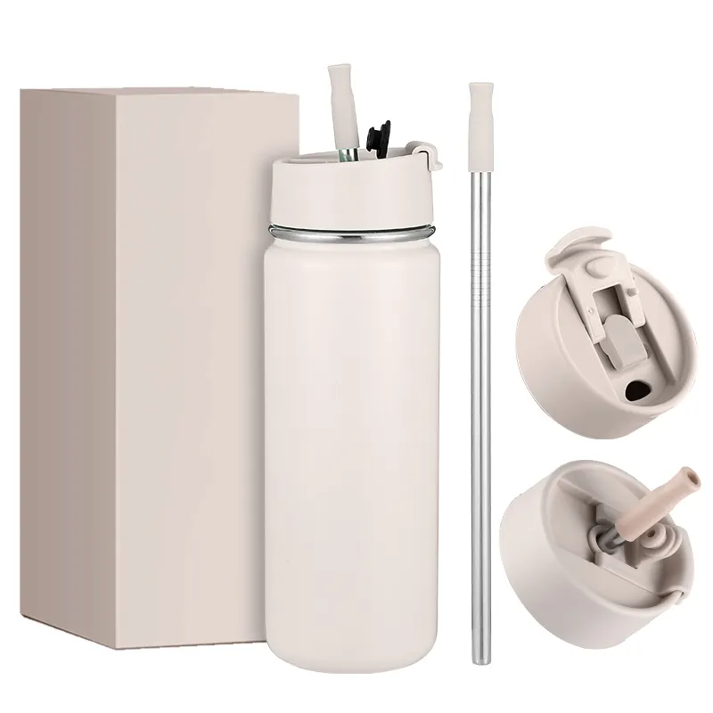 18oz 22oz 32 oz Directly Drinking Vacuum Insulated Stainless Steel Hip Flask Thermos Hot Water Bottles with Flip Lid and Straw