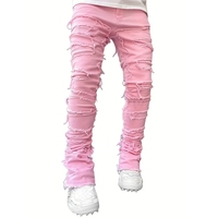 Jean déchiré délavé à taille mi-haute pour homme, coupe bootcut empilée multicolore, style streetwear, OEM/ODM disponible
