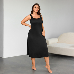 Elegante Camicia <span class=keywords><strong>da</strong></span> <span class=keywords><strong>Notte</strong></span> Sexy Senza Maniche per Donna, Personalizzabile in Bianco e Nero, in Morbida Seta Artificiale Traspirante, Taglie Forti, per l'Autunno - Product Image 1