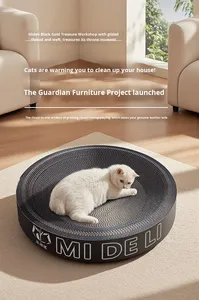 Tempat Tidur Kucing Putih Kuning, Papan Garukan Kucing Diameter Besar, Kertas Bergelombang Tahan Aus, Anti Gores, Tidak Merusak Cakar - Product Image 4