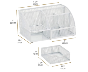 Desk Organizer White Office Desk Accessories Supplies Office Storage Desktop Pencil Pen Holder with <b>Drawer</b> Home Workspace - Product Image 2