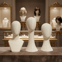 Tête de mannequin en mousse de haute qualité, en tissu de lin de bambou naturel, pour l'affichage de perruques, de chapeaux et de vêtements en magasin, en position debout