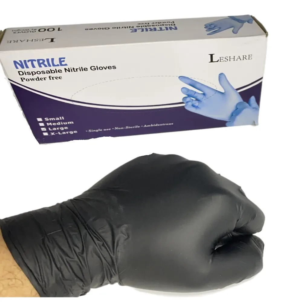 Guantes de nitrilo negro, productos de calidad, sin polvo, para salón de belleza y tatuaje