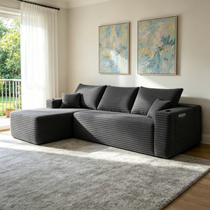 Canapé modulaire compressible, grand format familial, en tissu velours côtelé texturé, canapé d'angle, salon combiné, emballage sous vide pour économie de transport - Product Image 3