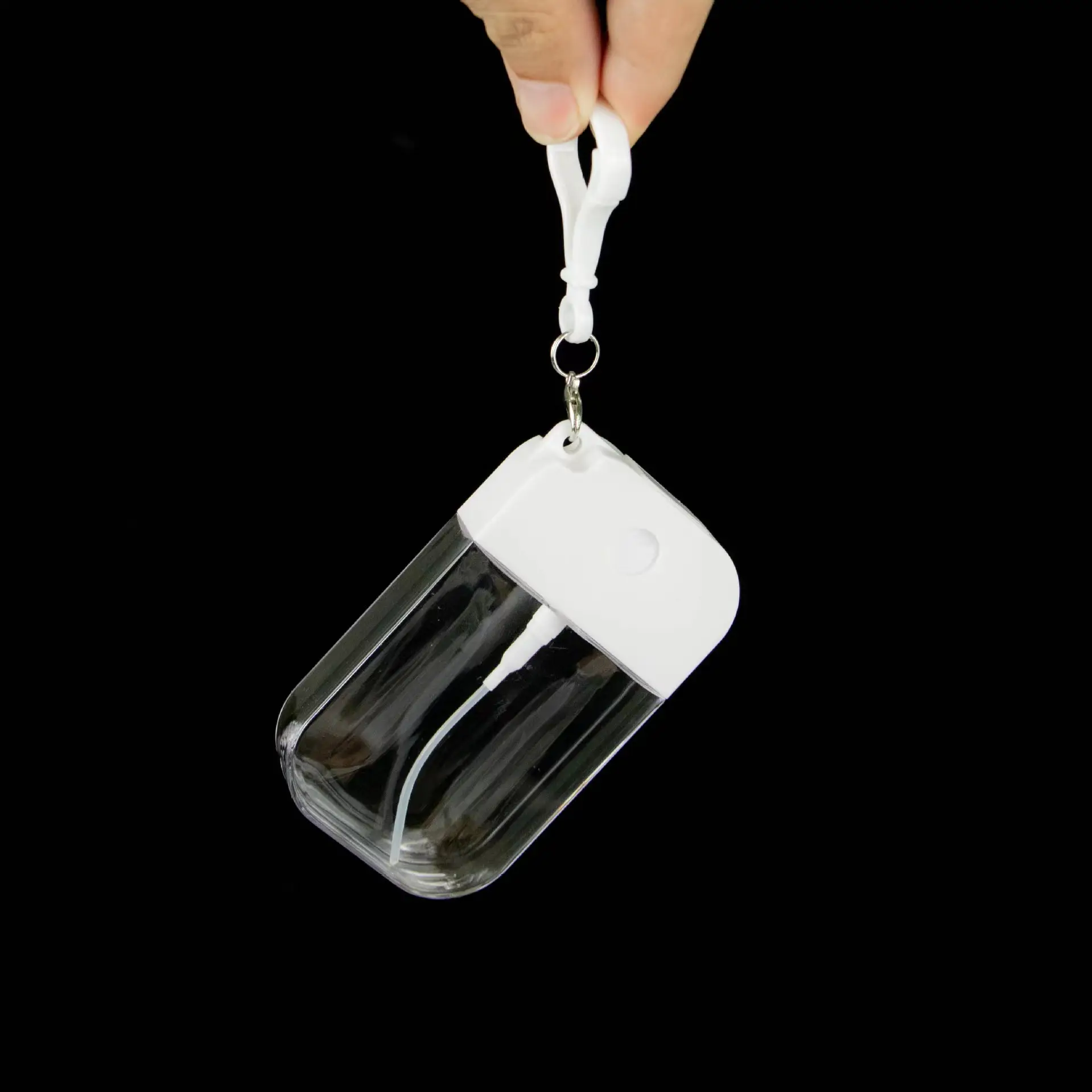 Botella rellenable de plástico para teléfono móvil, espray de desinfectante de manos con gancho para llave, 40Ml