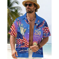Kemeja Kasual Hawaii Custom Print Pria, Ulang Tahun Kemerdekaan Amerika ke-250, Kancing Depan, Lengan Pendek, 100% Poliester, Produsen OEM ODM