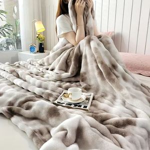 Wholesale Super Soft Long Hair Artificial Fur <strong>Flannel</strong> Blanket Winter <strong>Bedding</strong> for Bed Sofa Knitted Decorative Rendering Color - Product Image 1