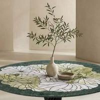 Table basse en marbre vert moderne Centurymosaic, table basse ronde en pierre naturelle, mobilier d'hôtel contemporain