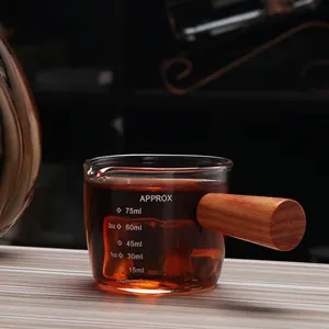 BCnmviku 75 صى/أونصة زجاج قياس بصنبور واحد بمقبض خشبي زجاج بوروسيليكات شكل منخفض إكسسوارات لصلصة القهوة