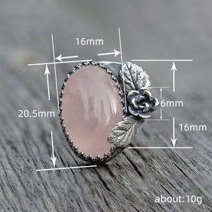 Anello H382 in Quarzo Rosa con Incastonatura Ovale a Forma di Fiore, Gioiello di Moda per Donna, Idea Regalo - Product Image 3