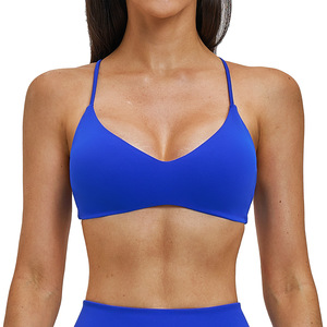 Reggiseno sportivo da donna transfrontaliero in Spandex/Nylon traspirante, a supporto medio, tinta unita, con schiena arricciata e supporto lombare, senza spalline regolabili - Product Image 5