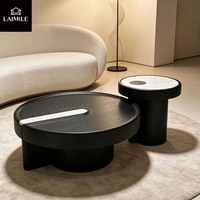 Ensemble de tables basses gigognes haut de gamme en placage de bois noir, table d'appoint ronde pour la décoration intérieure de villas de luxe