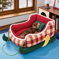 Weihnachtsschlitten-Hundebett Waschbares Plüsch-Haustierbett mit Rutschfester Basis Maschinenwaschbar, Hochelastischer Schaumstoff