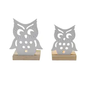 Wholesale Christmas owl shape wooden based ceramic owl tealight candle holder