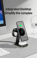 Support de chargeur sans fil magnétique 3-en-1 certifié 15W à charge rapide PD Type-C pour téléphone, écouteurs et montre - Chargeur de bureau multi-appareils pour la nuit