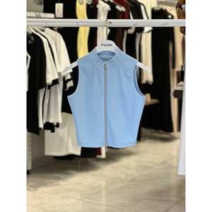 Chaleco corto azul para mujer Fiori, con cremallera frontal y cuello alto, para usar como prenda exterior - Product Image 1
