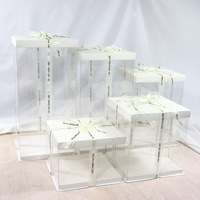 Boîte à gâteau carrée noire transparente en acétate de plastique de 6, 8, 10, 12 pouces avec couvercle et poignée, idéale pour les mariages, 10 x 10 x 6
