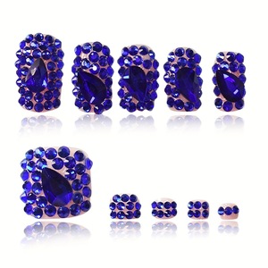 Lot de 48 faux ongles à presser, motif diamant brillant <span class=keywords><strong>bleu</strong></span>, design entièrement orné de diamants, tendance et polyvalent, couverture complète pour mains et pieds - Product Image 5