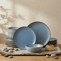 Service de table en céramique bleu style nordique, 18 pièces, assiettes et bols en grès durable à bord irrégulier, pour mariage et maison