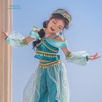 Costume de princesse Aladdin pour filles Hidehanky, ensemble deux pièces, haut court, pantalon lanterne, manches détachables, voile, vente en gros pour fêtes