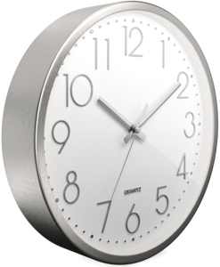 Horloge murale suspendue en aluminium blanc de 12 pouces avec chiffres 3D en métal, style nordique, mouvement à quartz, pour salon scandinave, galerie d'art lumineuse - Product Image 1