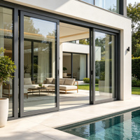 Porte coulissante en aluminium robuste à double vitrage en verre trempé, grand panneau, entrée de patio, taille personnalisée, fabrication OEM