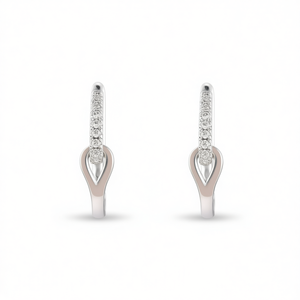 Pendientes de Aro Geométricos en Oro Blanco con Cristales Redondos en Canal, Joyería Clásica de Moda para Mujer - Product Image 1