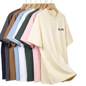 T-shirt col rond personnalisé pour homme, impression DTG, nouveau modèle ample 300 GSM, haut à empiècements - Product Image 1