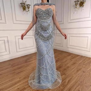 Serene Hill LA72876 여성용 분리 가능한 숄더 케이프 파티 가운이있는 누드 끈이없는 럭셔리 페르시 이브닝 드레스 - Product Image 5