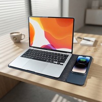 Tapis de souris multifonction pour ordinateur portable en PU avec chargement sans fil à port unique, pochette pour ordinateur portable avec interface USB et design pliable