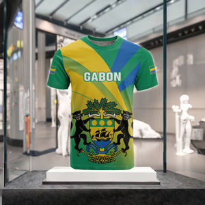 Camiseta Exclusiva para Hombre de Gabón con Diseño de Mapa del Escudo Nacional y Patrón Tribal, 220 Gramos, Tejido de Punto, Informal, para el Día de la Independencia - Product Image 3