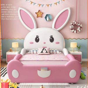 เตียงนอนเด็กหญิงรุ่น Princess Rabbit Slide ปี 2025 ดีไซน์หรูหรา โครงไม้เนื้อแข็ง หุ้มผ้าฝ้าย ลายน่ารักสไตล์การ์ตูน สำหรับห้องเด็กผู้หญิง - Product Image 2