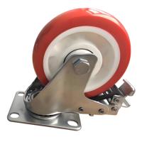 Roulette pivotante silencieuse LINGTA de 4 pouces, orange, rouge et blanche, en polyuréthane, avec support métallique et frein, durable, pour extérieur et salon, avec roulement à billes