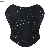 Femmes sans bretelles gothique Vintage Corselet froncé gilet Korsette paillettes haut court noir à lacets désossé Corset conception respirante